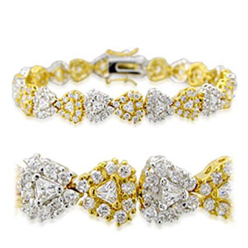 JCE711 Gold+Rhodium Brass Bracelet with AAA Grade CZ in Clear