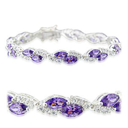 JCE915 High-Polished 925 Sterling Silver Bracelet with AAA Grade CZ in Amethyst