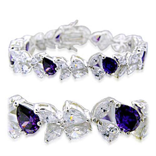 JCE924 High-Polished 925 Sterling Silver Bracelet with AAA Grade CZ in Amethyst