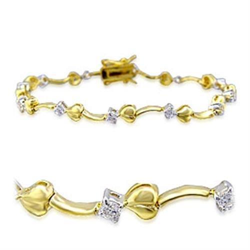 JCE002 Gold+Rhodium Brass Bracelet with AAA Grade CZ in Clear