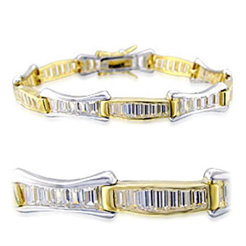 JCE013 Gold+Rhodium Brass Bracelet with AAA Grade CZ  in Clear