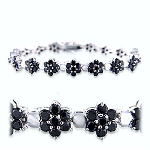 JCE706 Rhodium Brass Bracelet with AAA Grade CZ  in Jet