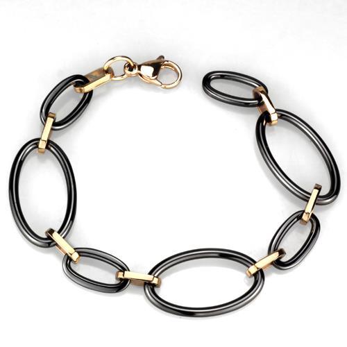 JCE1005 IP Rose Gold(Ion Plating) Stainless Steel Bracelet with Ceramic in Jet