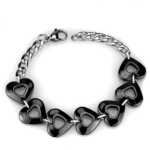 JCE1007 High polished (no plating) Stainless Steel Bracelet with Ceramic in Jet