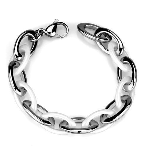 JCE1008 High polished (no plating) Stainless Steel Bracelet with Ceramic in White
