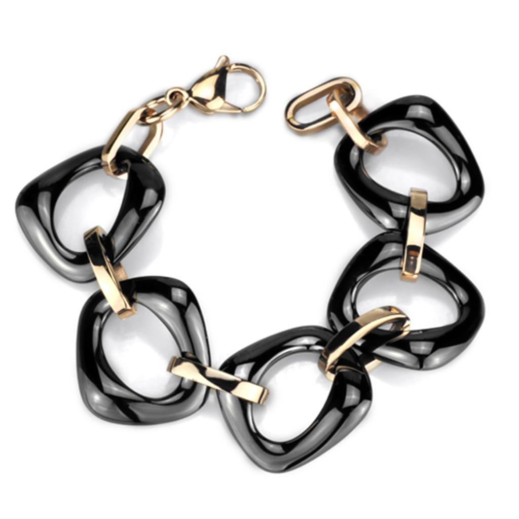 JCE1011 IP Rose Gold(Ion Plating) Stainless Steel Bracelet with Ceramic in Jet