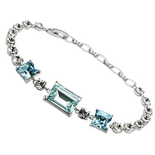 JCE176 Rhodium Brass Bracelet with Top Grade Crystal in Sea Blue
