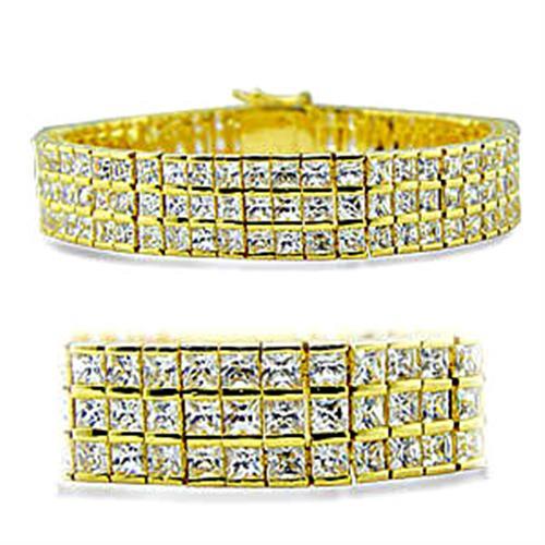 JCE6003 Gold Brass Bracelet with AAA Grade CZ  in Clear