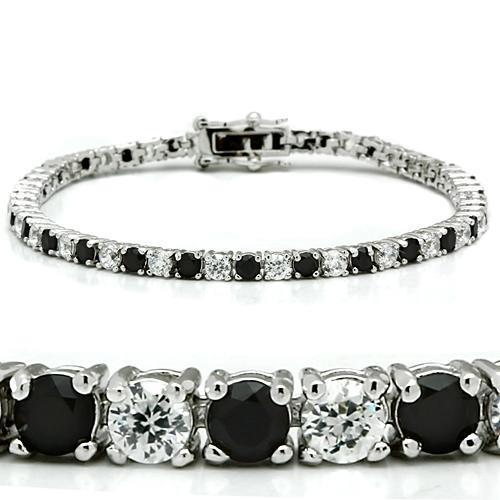 JCE903 Rhodium Brass Bracelet with AAA Grade CZ in Black Diamond