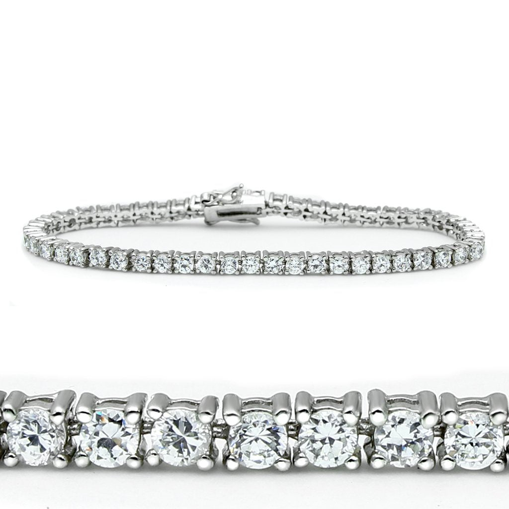 JCE905 Rhodium Brass Bracelet with AAA Grade CZ in Clear
