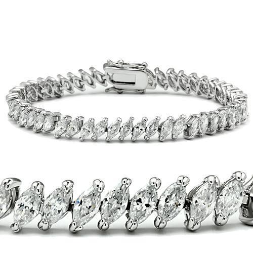 JCE106 Rhodium Brass Bracelet with AAA Grade CZ in Clear