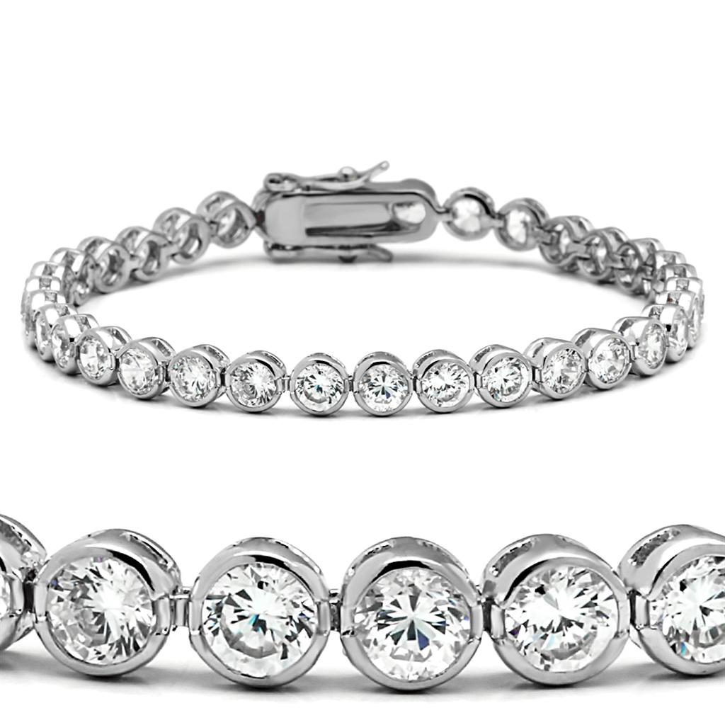 JCE201 Rhodium Brass Bracelet with AAA Grade CZ in Clear