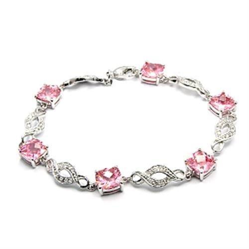 JCE494 Rhodium Brass Bracelet with AAA Grade CZ  in Rose