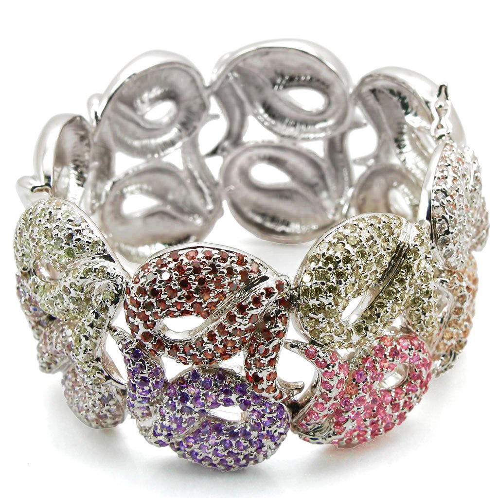 JCE1278 Rhodium Brass Bangle with AAA Grade CZ  in Multi Color