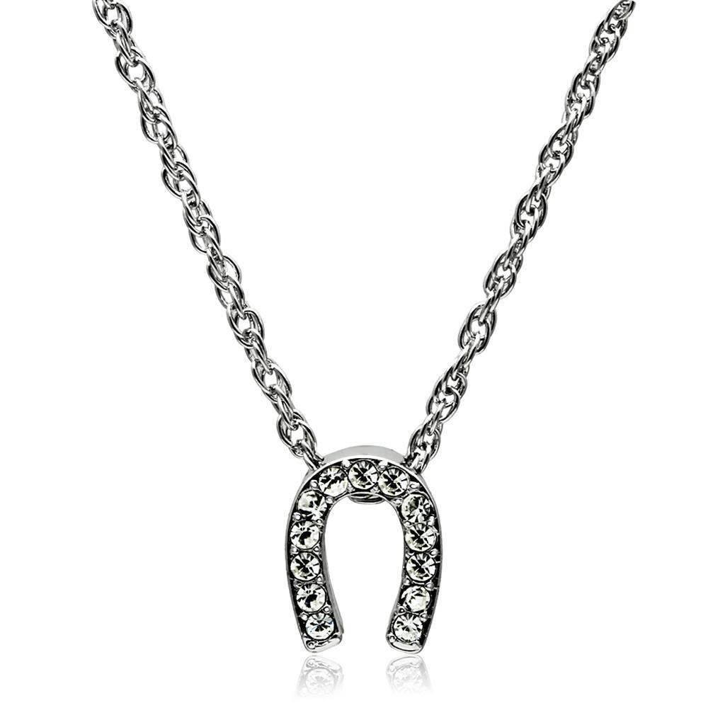 JCE3719 Rhodium Brass Chain Pendant with Top Grade Crystal  in Clear