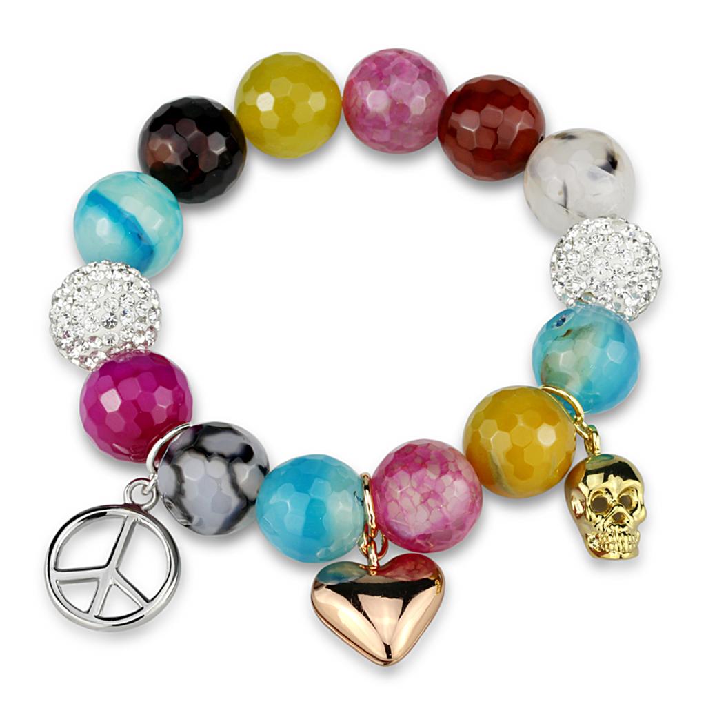 JCE3787 Rhodium + Gold + Rose Gold Brass Bracelet with Synthetic Onyx in Multi Color