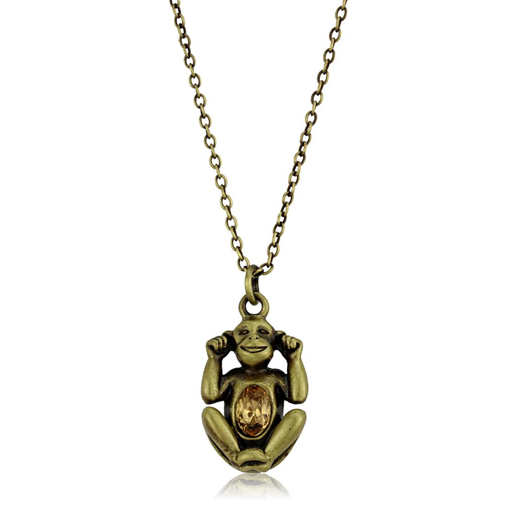 JCE3832 Antique Copper Brass Chain Pendant with Top Grade Crystal  in Citrine Yellow