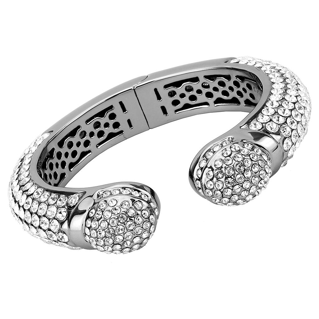 JCE4291 TIN Cobalt Black Brass Bangle with Top Grade Crystal  in Clear