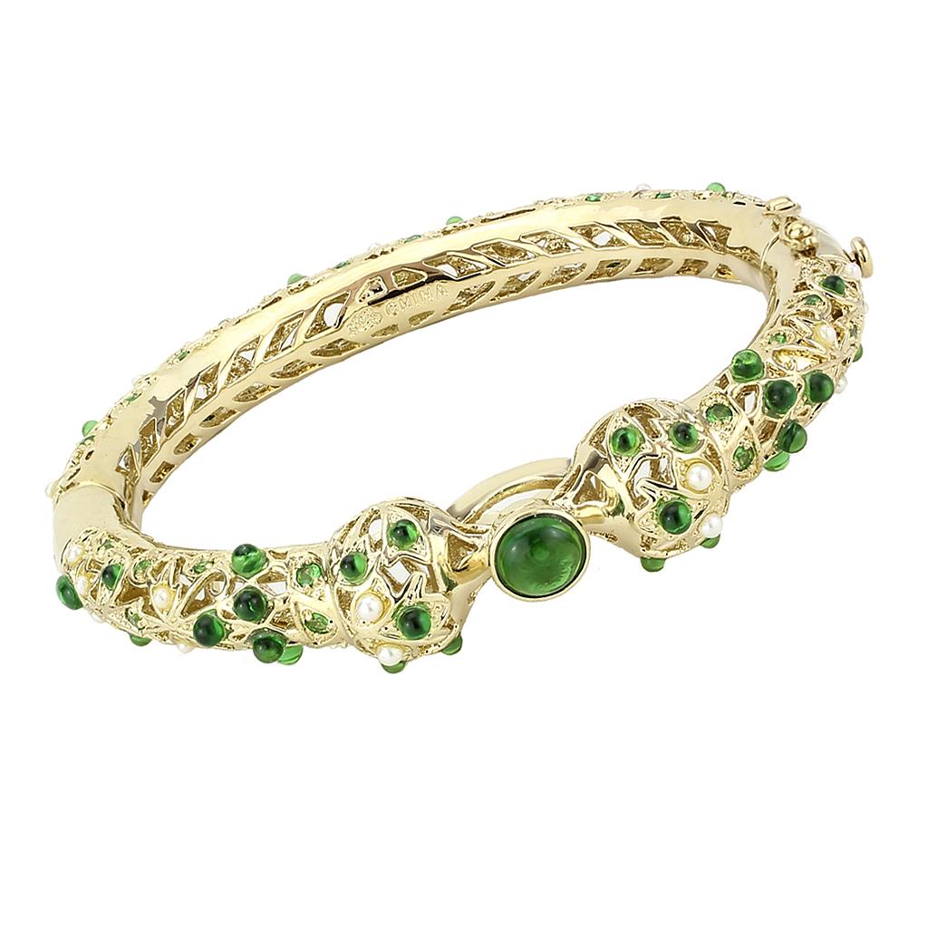 JCE4300 Gold Brass Bangle with Assorted  in Emerald