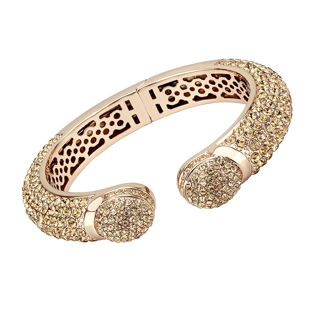 JCE4313 Flash Rose Gold Brass Bangle with Top Grade Crystal  in Smoked Quartz