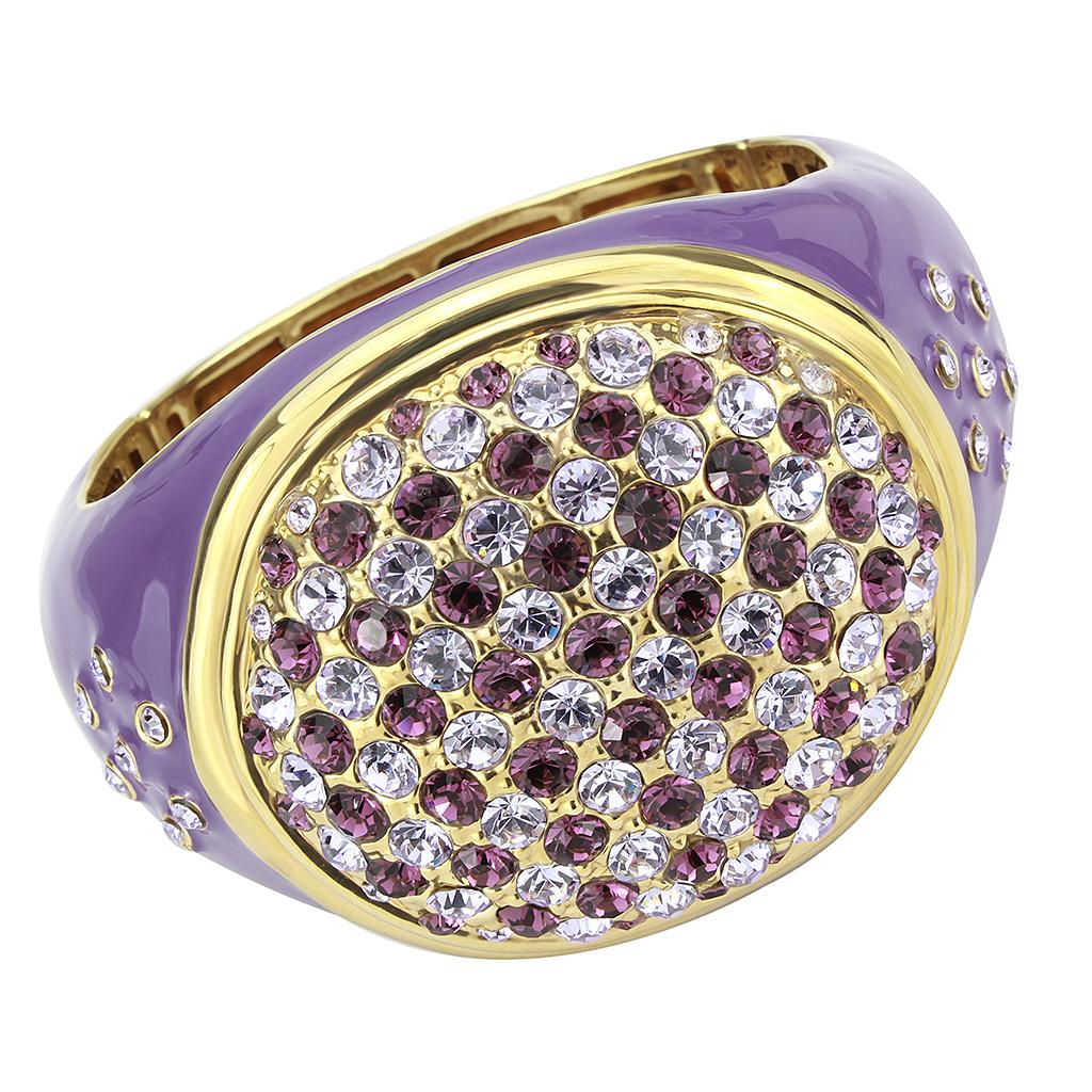 JCE4326 Gold Brass Bangle with Top Grade Crystal  in Amethyst
