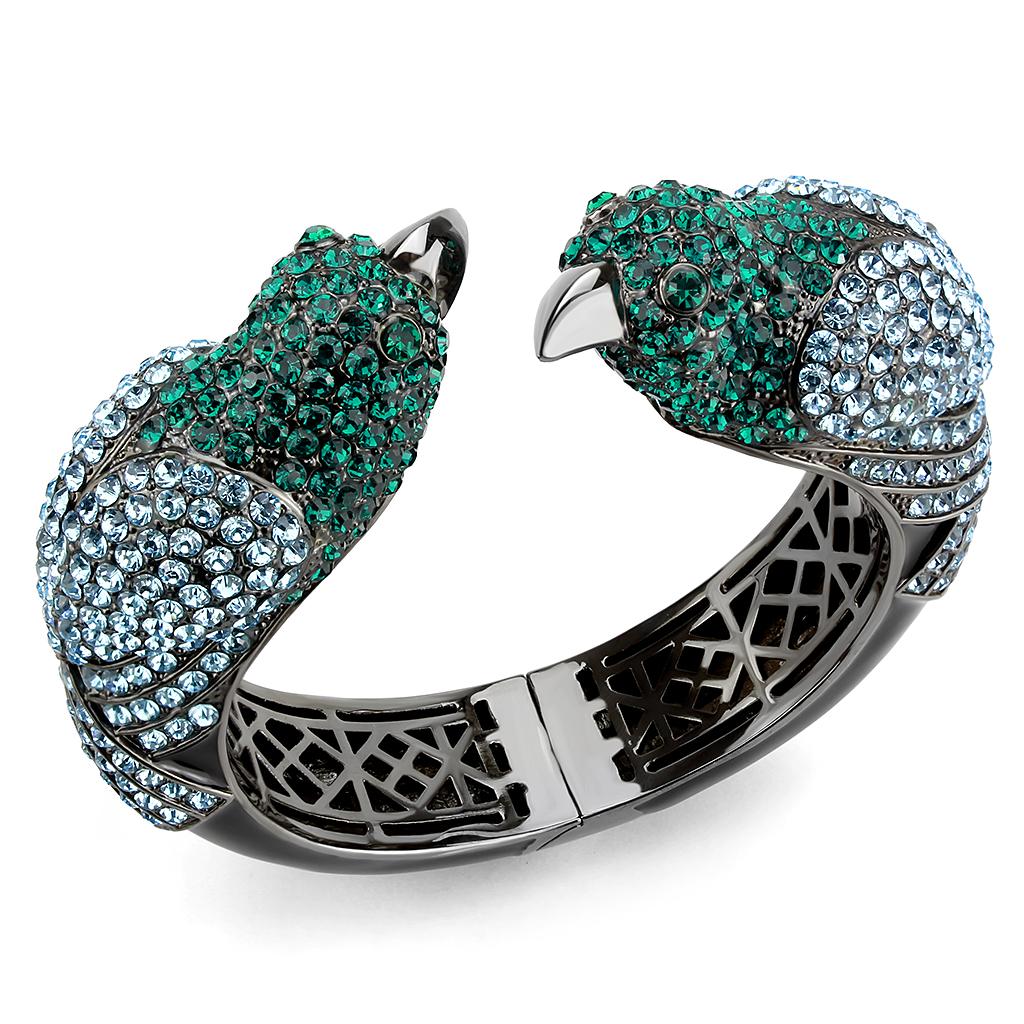 JCE4332 Ruthenium Brass Bangle with Top Grade Crystal  in Multi Color