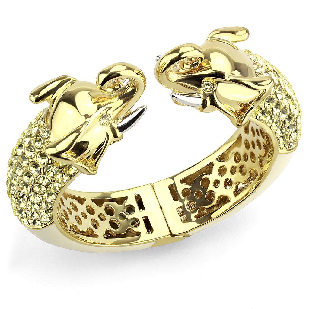 JCE4334 Gold+Rhodium Brass Bangle with Top Grade Crystal  in Citrine Yellow
