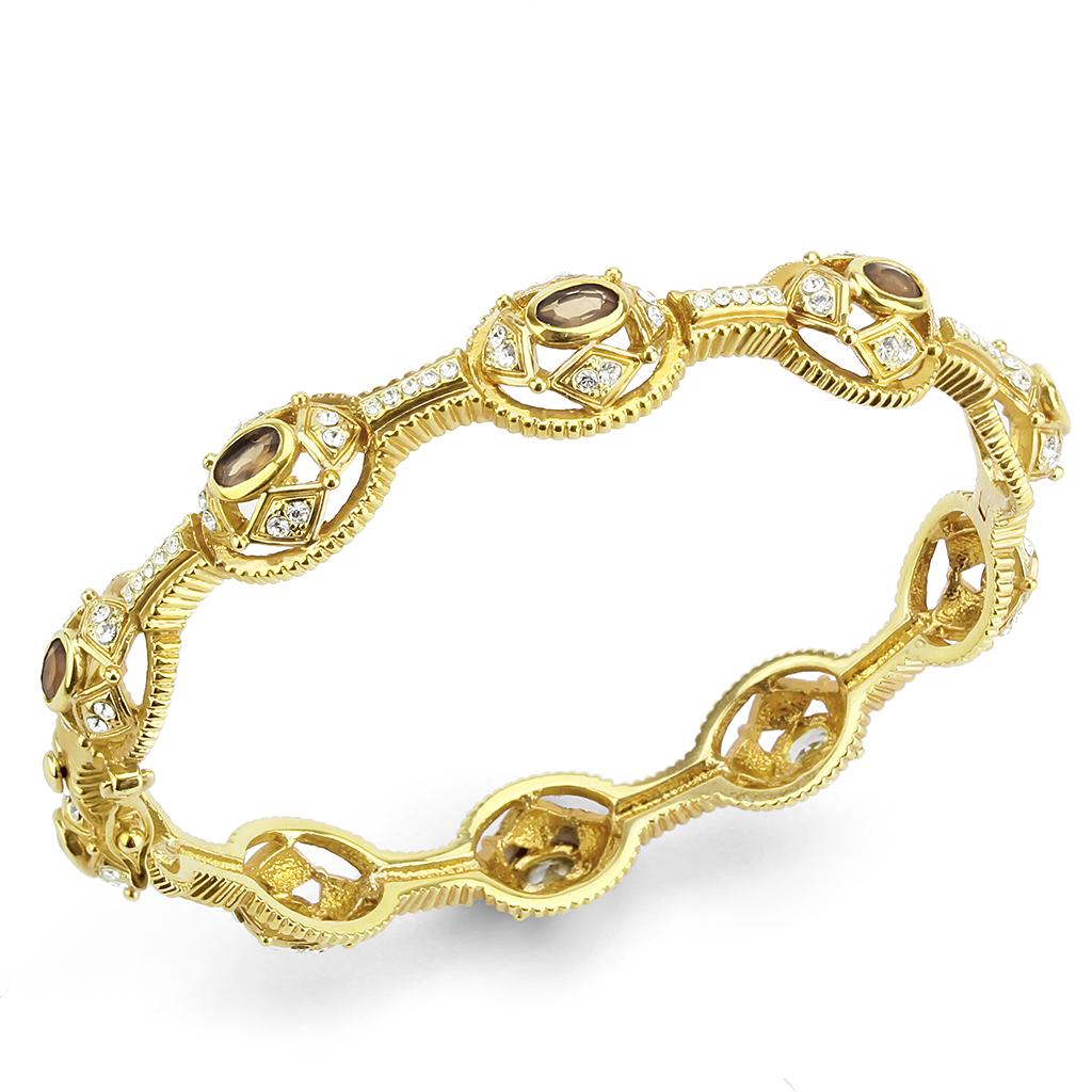 JCE4336 Gold Brass Bangle with Synthetic  in Brown