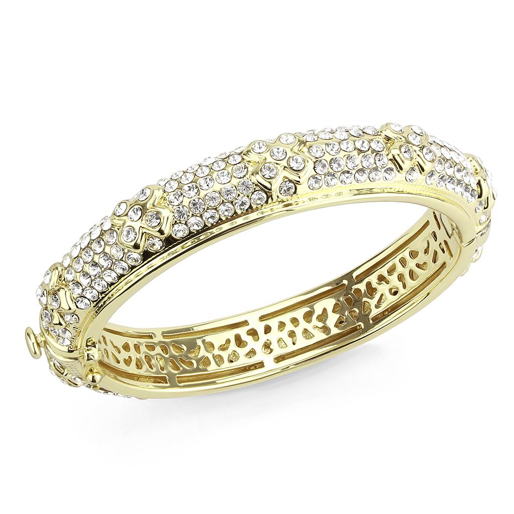 JCE4339 Gold Brass Bangle with Top Grade Crystal  in Clear