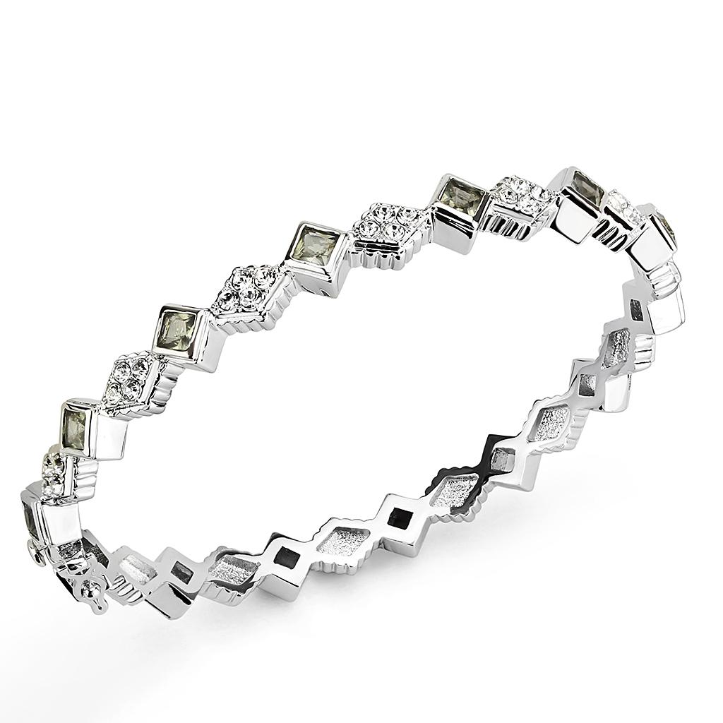 JCE4340 Rhodium Brass Bangle with Synthetic  in Gray