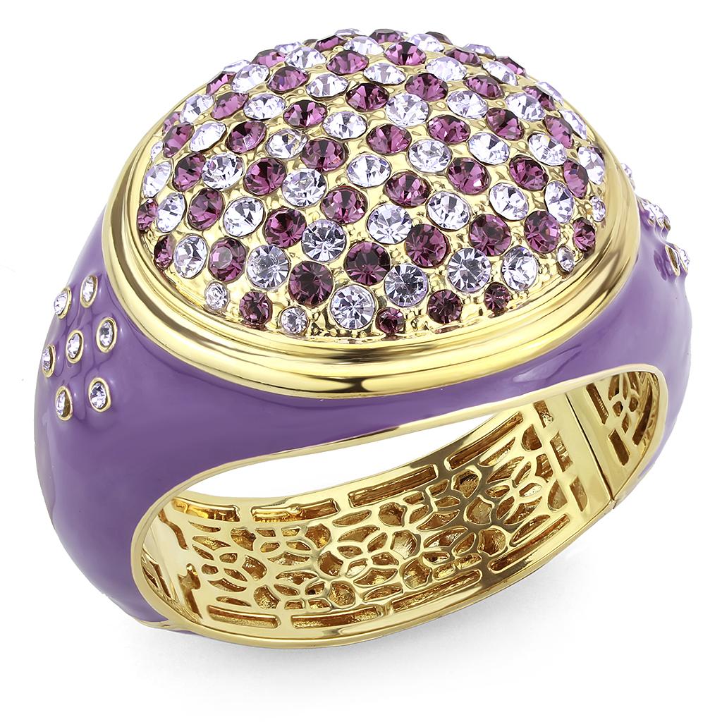 JCE4353 Gold Brass Bangle with Top Grade Crystal  in Multi Color