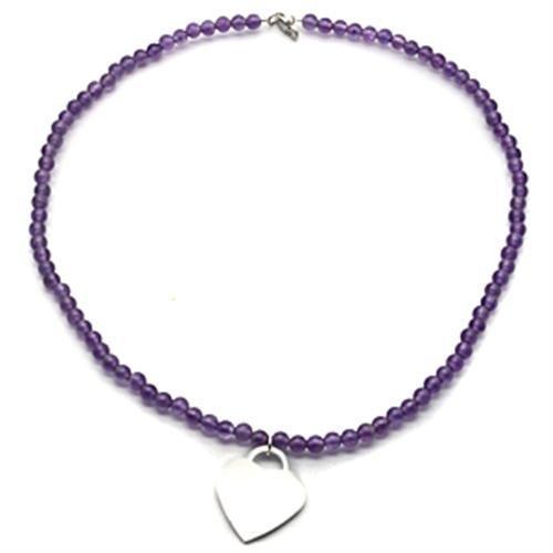 JCES029 Silver 925 Sterling Silver Necklace with Synthetic Glass Bead in Amethyst