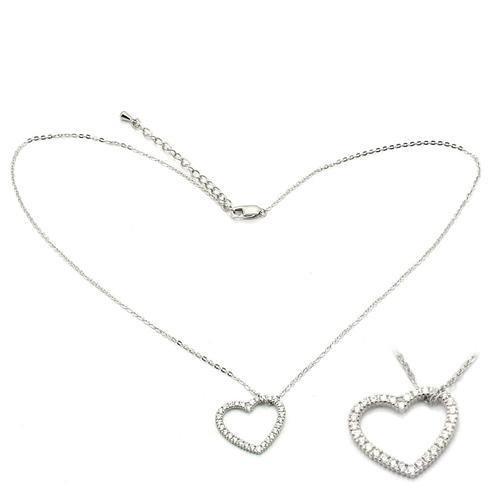 JCES032 Rhodium 925 Sterling Silver Chain Pendant with AAA Grade CZ  in Clear