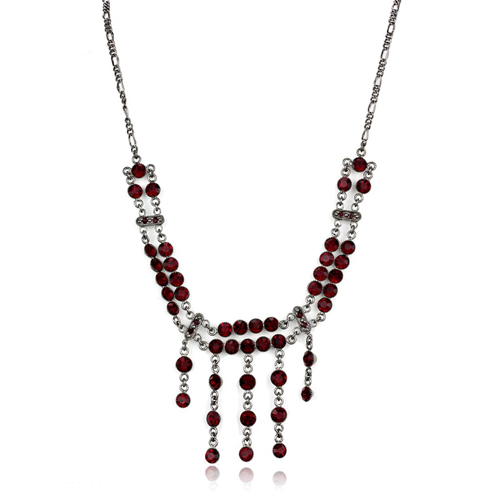 JCES865 Ruthenium 925 Sterling Silver Necklace with Top Grade Crystal in Siam
