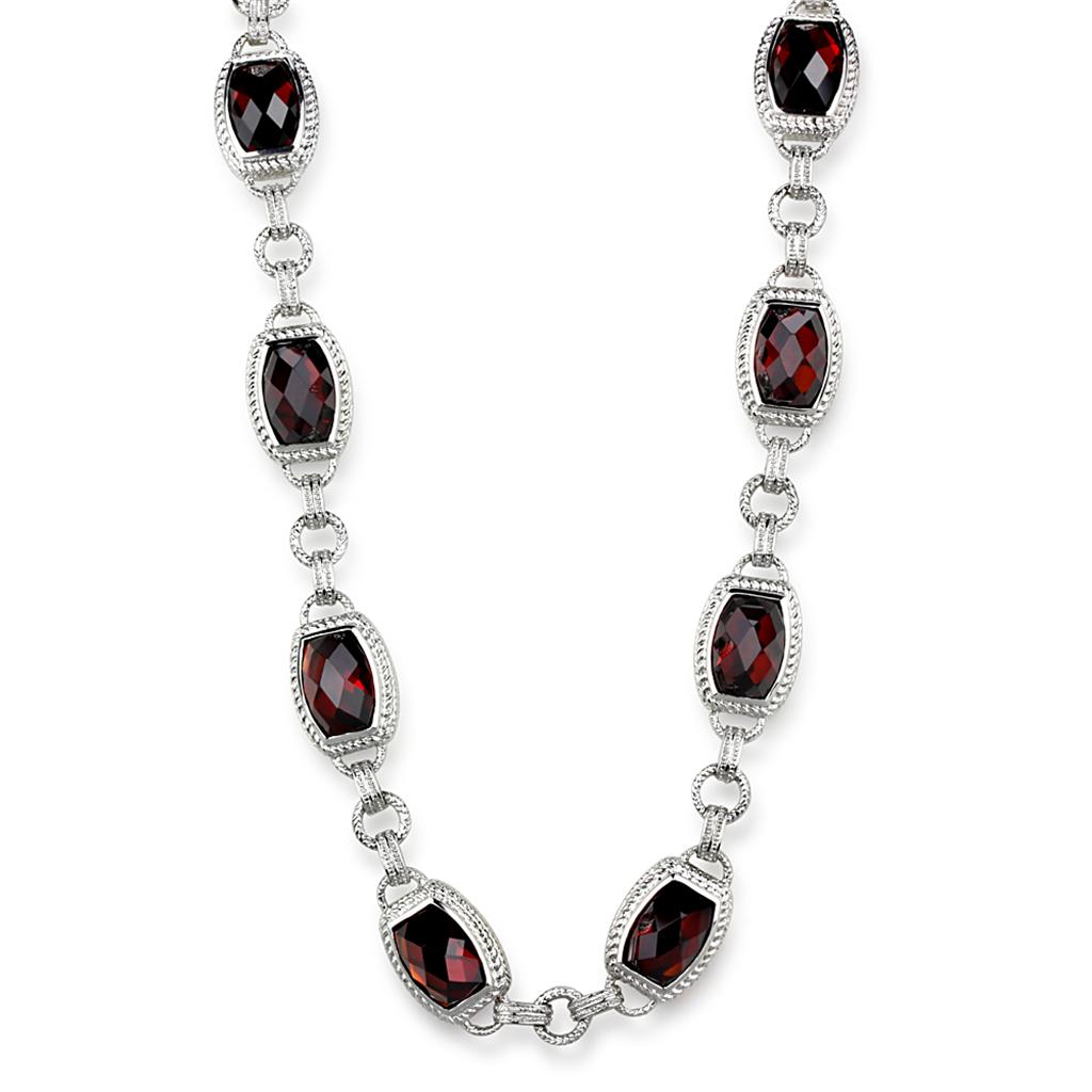 JCES877 Rhodium 925 Sterling Silver Necklace with AAA Grade CZ in Garnet