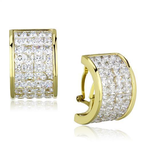 JCE1807 IP Gold(Ion Plating) Stainless Steel Earrings with AAA Grade CZ  in Clear