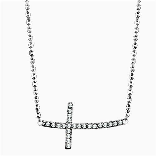 JCE1931 High polished (no plating) Stainless Steel Necklace with Top Grade Crystal in Clear