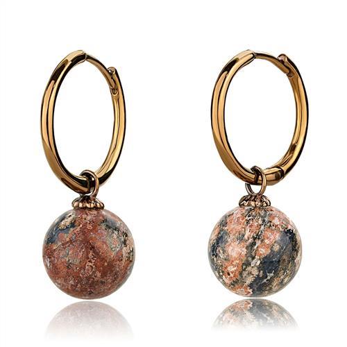 JCE2572 IP Coffee light Stainless Steel Earrings with Semi-Precious Leopard Stone in Multi Color