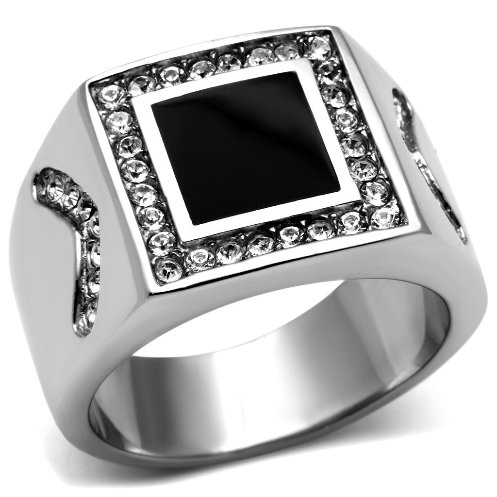 JCE702 High polished (no plating) Stainless Steel Ring with Top Grade Crystal  in Clear