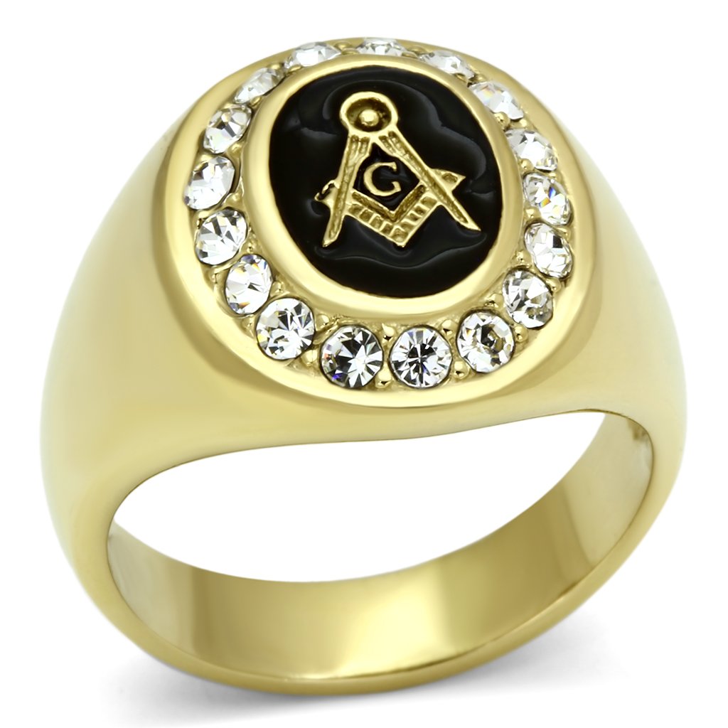 JCE766 IP Gold(Ion Plating) Stainless Steel Ring with Top Grade Crystal  in Clear