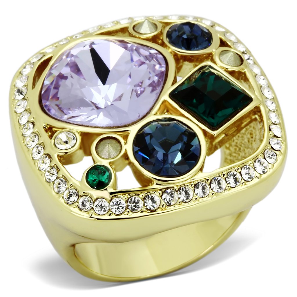 JCE855 IP Gold(Ion Plating) Stainless Steel Ring with Top Grade Crystal  in Multi Color