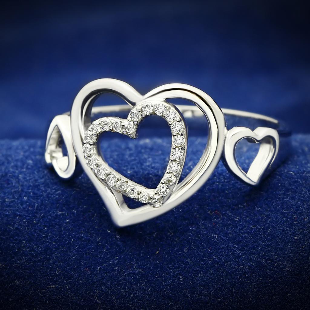 JCE058 Rhodium 925 Sterling Silver Ring with AAA Grade CZ  in Clear