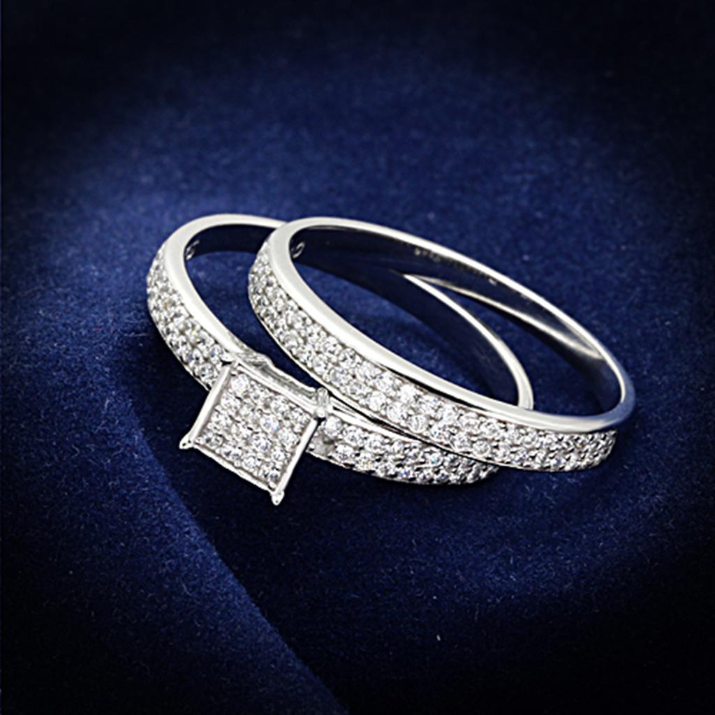 JCE140 Rhodium 925 Sterling Silver Ring with AAA Grade CZ  in Clear