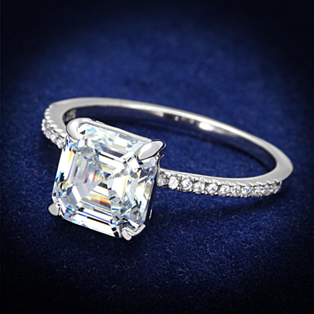 JCE155 Rhodium 925 Sterling Silver Ring with Cubic  in Clear