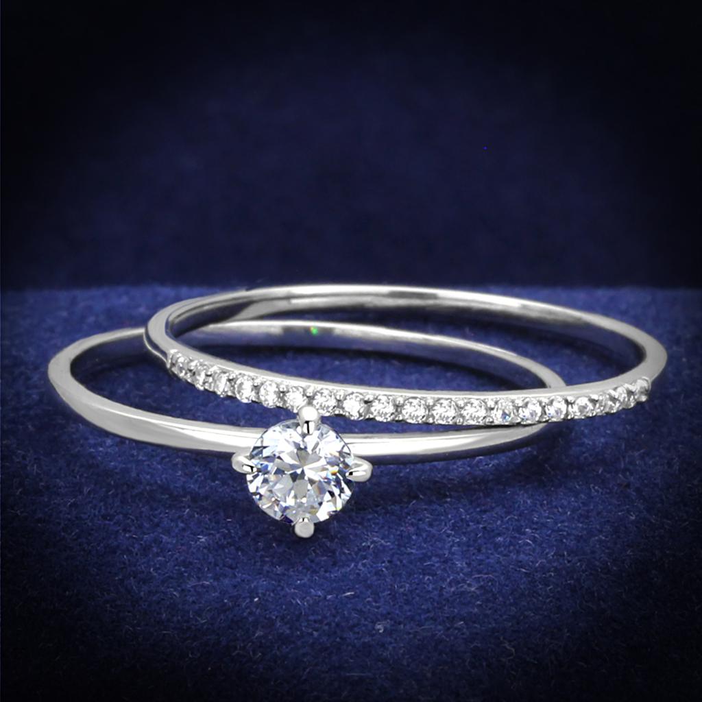 JCE206 Rhodium 925 Sterling Silver Ring with AAA Grade CZ  in Clear