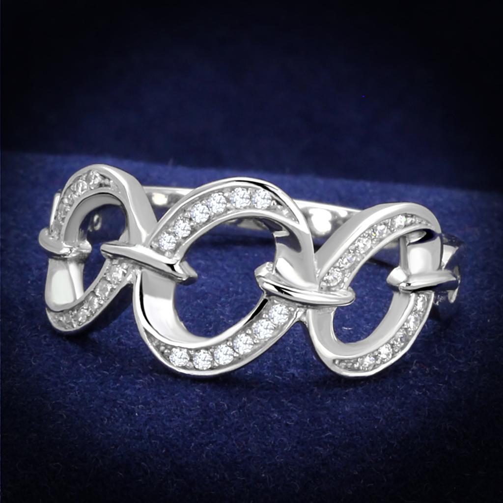 JCE212 Rhodium 925 Sterling Silver Ring with AAA Grade CZ in Clear