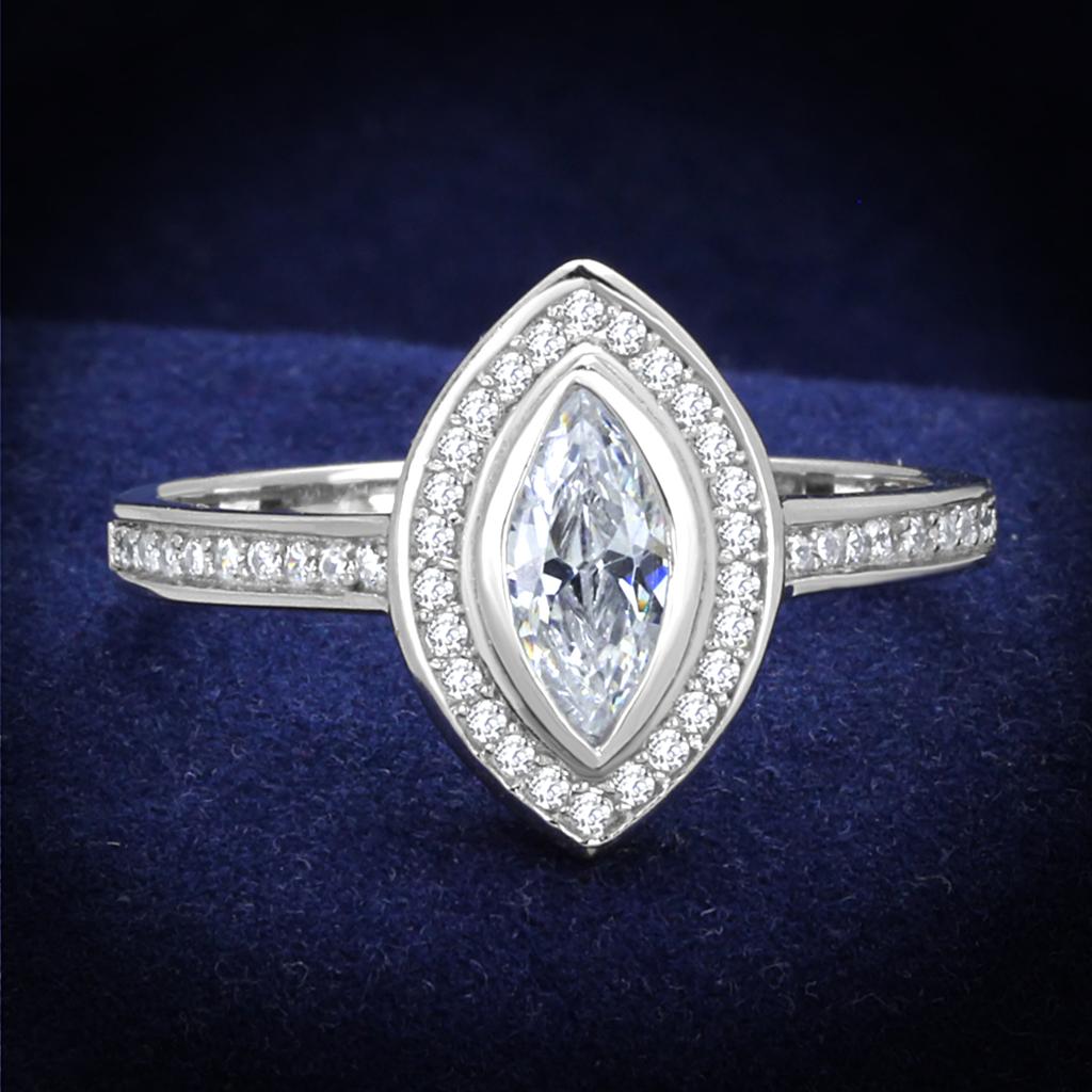 JCE213 Rhodium 925 Sterling Silver Ring with AAA Grade CZ in Clear