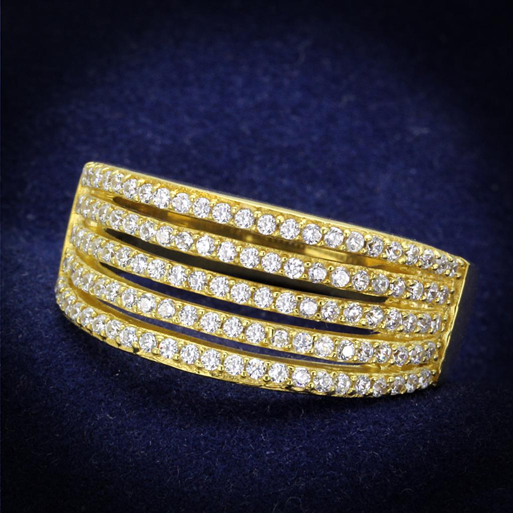 JCE254 Gold 925 Sterling Silver Ring with AAA Grade CZ in Clear