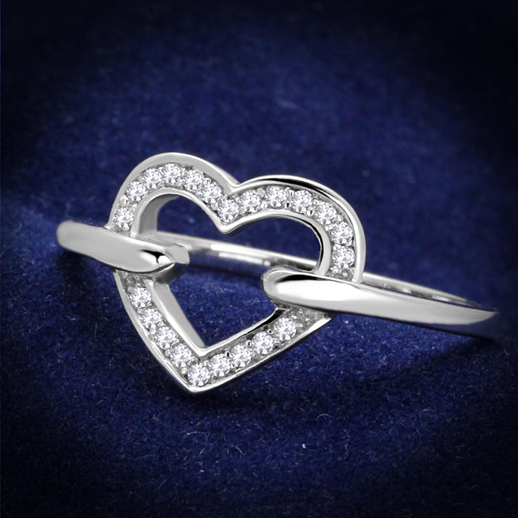 JCE256 Rhodium 925 Sterling Silver Ring with AAA Grade CZ in Clear