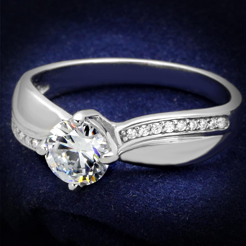 JCE264 Rhodium 925 Sterling Silver Ring with AAA Grade CZ in Clear